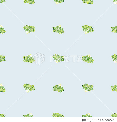 Seamless pattern Batavia salad on blue background. Minimalistic ornament with lettuce. 81690657