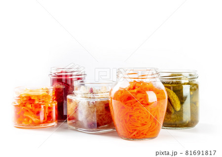 Fermented, probiotic food on a white background. Canned vegetables 81691817