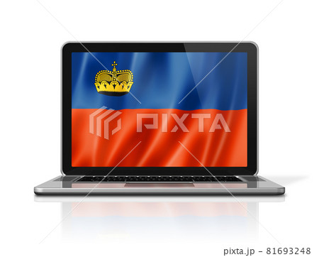 Liechtenstein flag on laptop screen isolated on white. 3D illustration 81693248