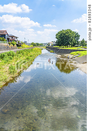 閑静な住宅街の側を流れる清らかな川 閑静な住宅街の側を流れる清らかな川 81693348