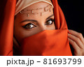 Close Up Portrait Of Beauty Young Muslim Woman In Hijab Looking At Camera 81693799