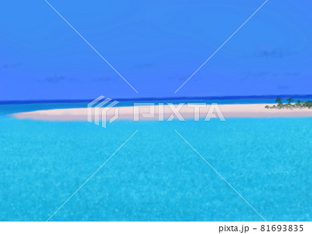 環礁　白い砂浜　サンゴ礁　リゾート　空　海　薄めの色 81693835