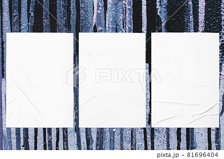 colorful urban wall texture with three wrinkled glued poster templates 81696404