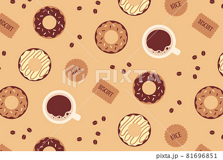 コーヒーと甘いお菓子のシームレスパターン コーヒーと甘いお菓子のシームレスパターン 81696851
