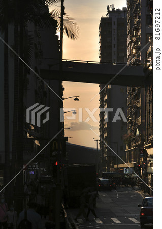 the sunset at street through Midtown Shek Tong Tsui, hk 20 Aug 2021 the sunset at street through Midtown Shek Tong Tsui, hk 20 Aug 2021 81697212