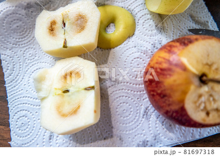 Rotten apple looking good from outside but rotten from inside Rotten apple looking good from outside but rotten from inside 81697318