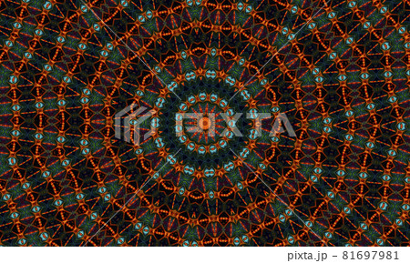 Glowing orange Star on jade Background. Magic shape. Kaledoscope pattern for manufacturing of packaging, scrapbooking, gift wrapping, books, booklets, albums 81697981