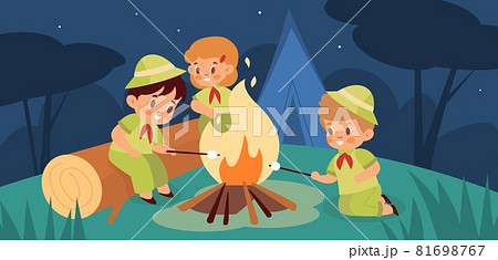 Children Night Campfire Young Adventurers のイラスト素材