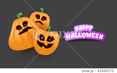 Halloween Horizontal web Banner or poster with Halloween scary pumpkins gang isolated on grey background. Funky kids Halloween concept background with greeting text Halloween Horizontal web Banner or poster with Halloween scary pumpkins gang isolated on grey background. Funky kids Halloween concept background with greeting text 81699272