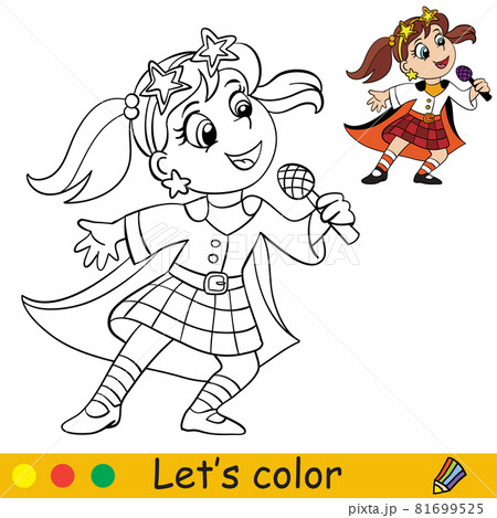 Coloring with template Halloween retro disco singer girl Coloring with template Halloween retro disco singer girl 81699525