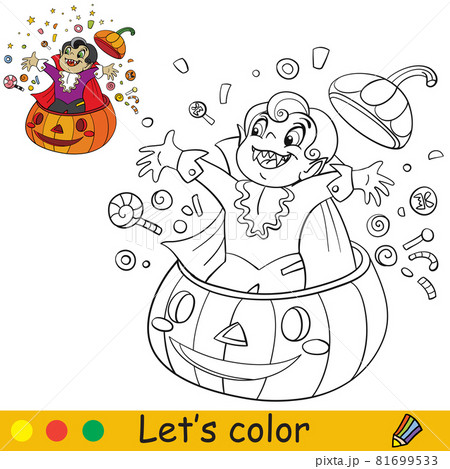 Coloring with template Halloween vampire jumps out of pumpkin Coloring with template Halloween vampire jumps out of pumpkin 81699533