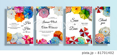 Wedding paintings umbrella set invitation card with watercolor seascape. 81701402