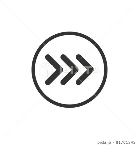 Black vector chevron arrows pointing right in circle, three arrows in row. road sign for turn. Stock Vector illustration isolated on white background. Black vector chevron arrows pointing right in circle, three arrows in row. road sign for turn. Stock Vector illustration isolated on white background. 81701545