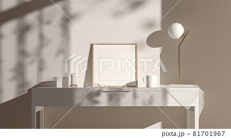 Blank wood small square frame mockup interior background 81701967