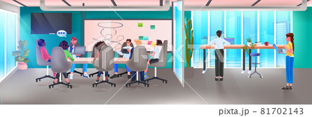 businesspeople team discussing during meeting at round table chat bubble communication teamwork brainstorming businesspeople team discussing during meeting at round table chat bubble communication teamwork brainstorming 81702143