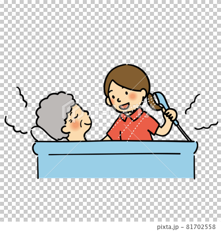 Illustration of a caregiver taking an elderly person in the bath Illustration of a caregiver taking an elderly person in the bath 81702558