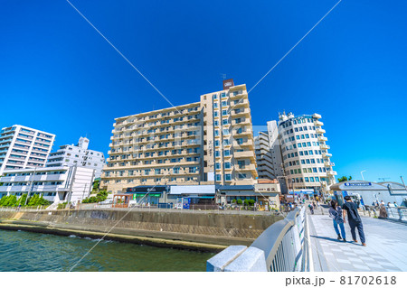 日本の藤沢都市景観 江の島周辺・片瀬海岸の街並みなどを望む 日本の藤沢都市景観 江の島周辺・片瀬海岸の街並みなどを望む 81702618