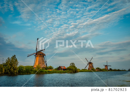 Windmills at Kinderdijk in Holland. Netherlands 81702923