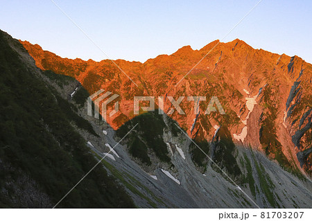 モルゲンロートに染まる穂高連峰 81703207