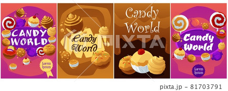 Candy world banners collection with sweet planets flat vector illustration. Candy world banners collection with sweet planets flat vector illustration. 81703791