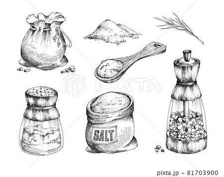 Salt - spice for seasoning, cooking and preserving food a vector illustrations Salt - spice for seasoning, cooking and preserving food a vector illustrations 81703900