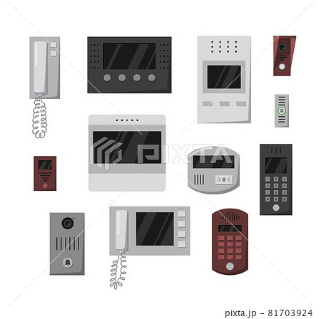 Collection of intercom security devices, flat vector illustrations isolated. 81703924