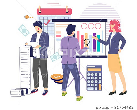 Business consultant, audit professionals analysing data, flat vector illustration. Financial statement audit services. Business consultant, audit professionals analysing data, flat vector illustration. Financial statement audit services. 81704435