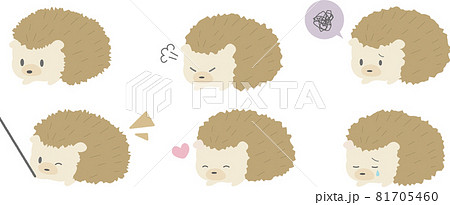ハリネズミ かわいい キャラクター イラスト セット ポップのイラスト素材