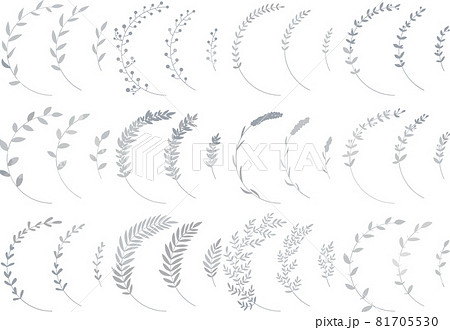 シルバーのリーフ 植物のセット 線画なし ベクター素材のイラスト素材