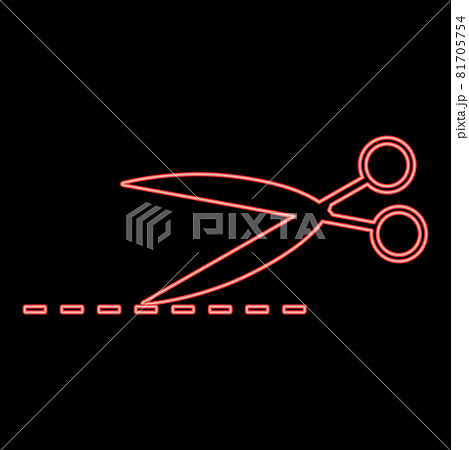 Neon scissor with cut line red color vector  81705754