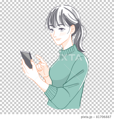 A young woman operating a smartphone A young woman operating a smartphone 81706887