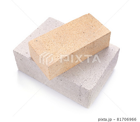Aerated concrete block and cement brick isolated at white background Aerated concrete block and cement brick isolated at white background 81706966