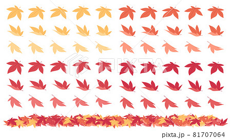 積もった落ち葉のイラスト素材セット_紅葉したもみじ_フラット 81707064