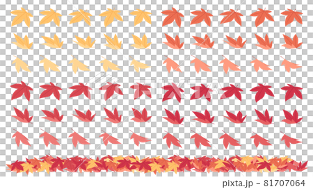 積もった落ち葉のイラスト素材セット_紅葉したもみじ_フラット 81707064