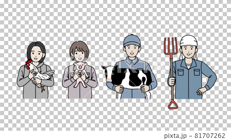 Livestock agriculture, dairy farming, poultry farming, pig farming, men and women, illustration material 81707262