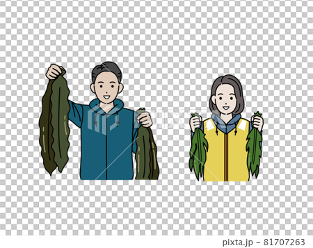 Fisherman kelp wakame seaweed harvest men and women illustration material 81707263