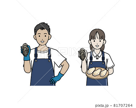 漁師　牡蠣　カキ　収穫　男女　イラスト素材 81707264