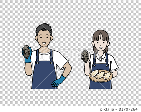 漁師　牡蠣　カキ　収穫　男女　イラスト素材 81707264