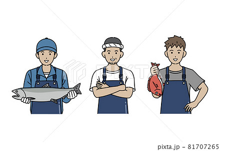 漁師 漁業 男性 水揚げ 鮭 収穫 イラスト素材のイラスト素材