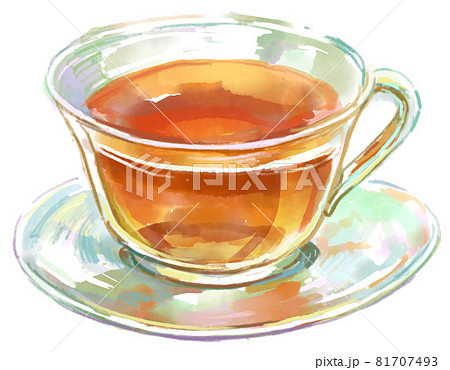 透き通る紅茶のティーカップの水彩イラスト 透き通る紅茶のティーカップの水彩イラスト 81707493