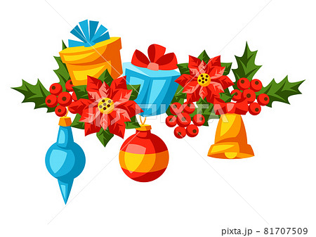 Merry Christmas decoration design. Holiday illustration in cartoon style. Merry Christmas decoration design. Holiday illustration in cartoon style. 81707509
