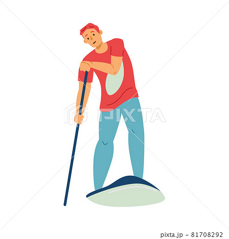 Man rowing with paddle on paddleboard flat cartoon vector illustration isolated. Man rowing with paddle on paddleboard flat cartoon vector illustration isolated. 81708292