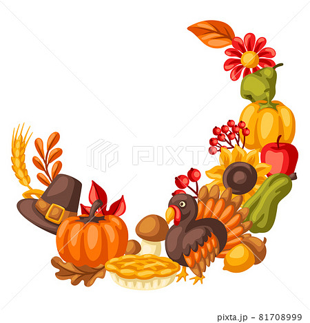 Happy Thanksgiving Day decoretions. Design with holiday objects. 81708999