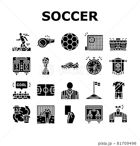 Soccer Team Sport Game On Stadium Icons Set Vector 81709496