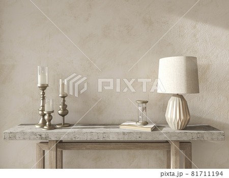 Scandinavian design room. Mockup wall in cozy home interior background. Farmhouse style 3d render illustration. 81711194