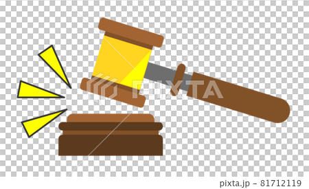 Illustration of a gavel that makes a loud noise by hitting it with a mallet 81712119