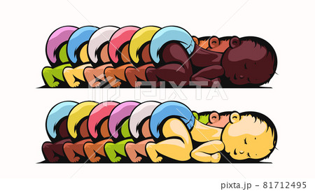 multiracial sleeping babies in group on white multiracial sleeping babies in group on white 81712495