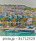 Illustration of a small port with yachts and ships in sunny Spain 81712529