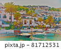 Illustration of a small port with yachts and ships in sunny Spain 81712531