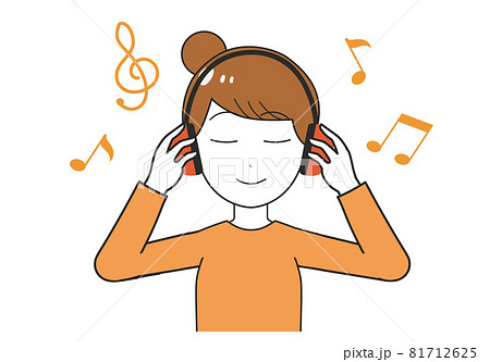 ヘッドホンで音楽を聴く 女性のイラスト素材